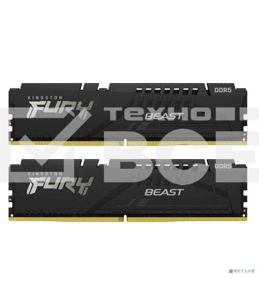 Оперативная память Kingston Fury Beast, DDR5, 32GB (2x16GB), 6000MHz, CL30, с радиатором, черный