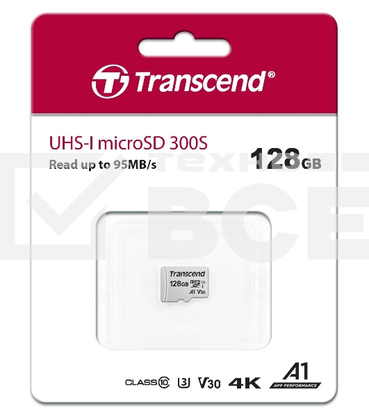 Флеш карта microSD 128GB Transcend microSDXC Class 10 UHS-I U3, V30, A1, (без адаптера), TLC