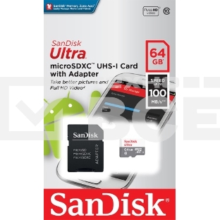 Флеш карта microSD 64GB SanDisk microSDXC Class 10 Ultra (SD адаптер) UHS-I 100MB/s