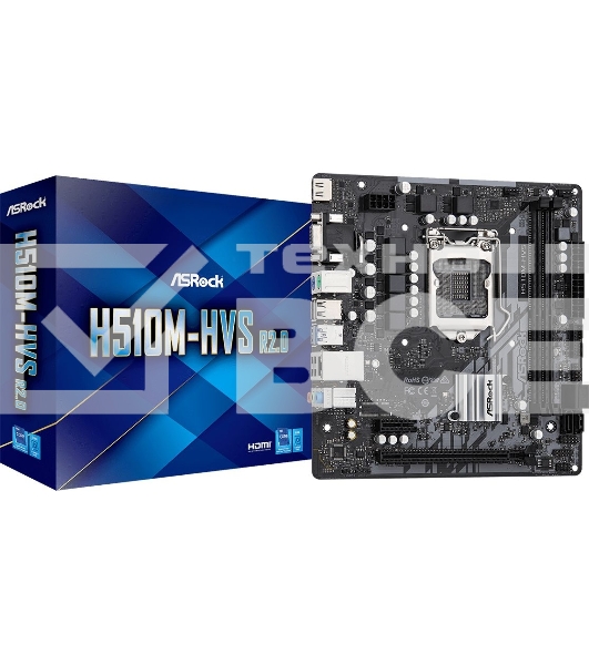Материнская плата ASRock H510M-HVS R2.0, LGA 1200, Intel H510, 2xDDR4, 4xSATA, 1xPCIe 4.0 x16, 1xPCIe x1, 1xHDMI, 1xVGA, 1x 1Gb LAN, 2xUSB-A 3.2 Gen 1, 4xUSB 2.0, 3x3.5 мм, 7.1, mATX