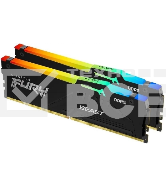 Оперативная память Kingston Fury Beast, DDR5, 32GB (2x16GB), 5600MHz, CL40, с радиаторами, RGB, черный