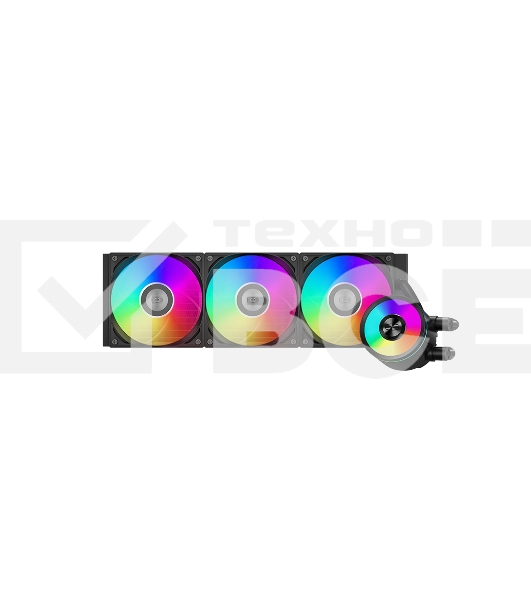 Система охлаждения PCCooler DA360 Pro ARGB BK (300W, 360mm, Black, ARGB/ Fans: 3x120mm, 75.8CFM, 33.7dBA, 2200RPM/ Pump height 57mm, 28dBA, 3000RPM, Rad thickness 27mm/ S: 1851, 1700, 1200, 20XX, 115X, AM5, AM4)