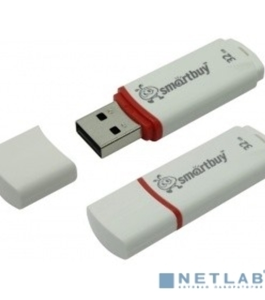 Флешка USB SmartBuy Crown white (SB32GbCRW-W), 32Gb, USB 2.0, R/W 15/5, белый/красный