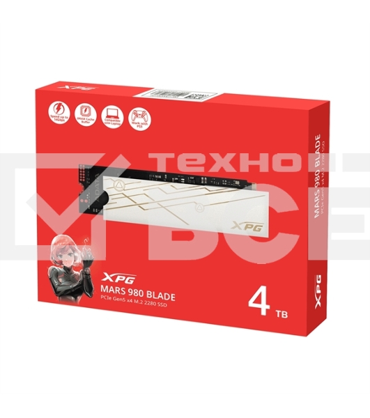 Накопитель SSD ADATA XPG MARS 980 BLADE, 4Tb, PCIe 5.0 x4, M.2 2280, NVMe, R/W 14000/13000 3D-NAND