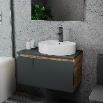 Комплект для ванной, 3 предмета (Тумба подвесная Bau Blackwood 80 графит + Раковина BAU 51х41, с отв. под см-ль, Смеситель Hotel Black, черный), фото4