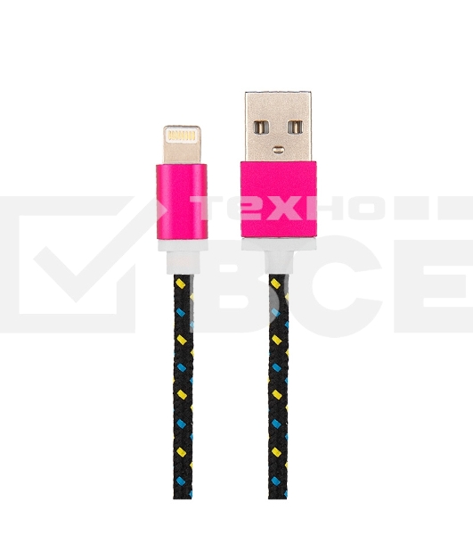 Кабель Rexant (18-4245) USB кабель для iPhone 5/6/7 моделей, шнур в тканевой оплетке, черный
