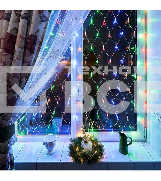 Гирлянда «Сеть» 1,5х1,5 м, прозрачный ПВХ, 96 LED мультиколор