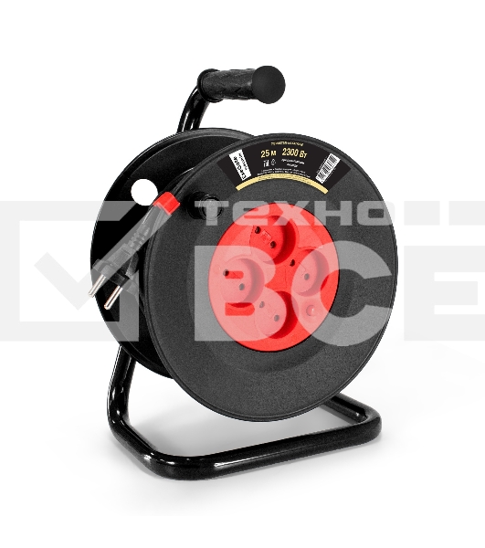 Удлинитель на катушке ExeGate industrial ECS-10-2-25 (4 евророзетки, IP20, 25м, защита от детей, защита от перегрузки, 2х1,0мм2, 10А/2.3кВт)