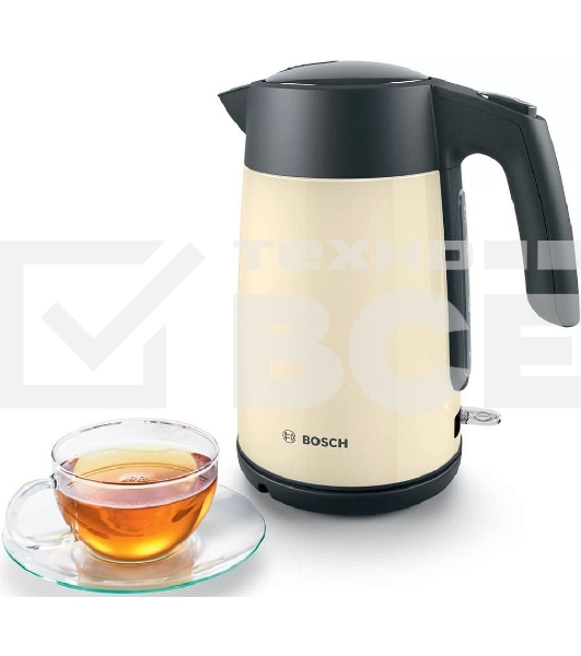 Чайник Bosch TWK7L467, 1.7л, 2400 Вт., нерж.сталь, покрытая эмалью, бежевый, шкала уровня воды