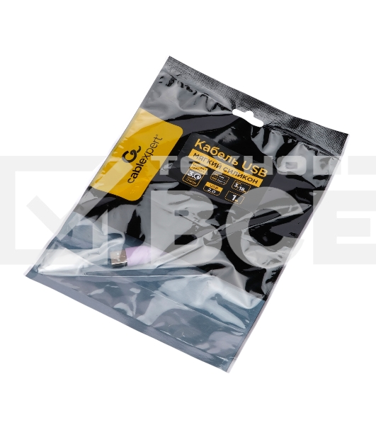 Кабель USB2.0 Cablexpert CC-USB2S-AMCM-1M-V AM/Type-C, 3А, 18Вт, QC3.0, силиконовый, медь, 1м, фиолетовый, пакет
