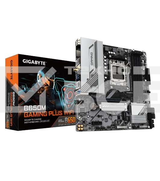 Материнская плата Gigabyte B650M GAMING PLUS WIFI, AM4, AMD B650, 4xDDR5, 4xSATA, 2xM.2, 1xPCIe 4.0 x16, 1xPCIe 3.0 x1, 2xDP, 1xHDMI, 1x2.5Gb LAN, Wi-Fi 6E, Bluetooth 5.3, 1xUSB-C 5Gbps, 5xUSB-A 5Gbps, 6xUSB-A 2.0, 3x3.5 мм, 7.1, mATX