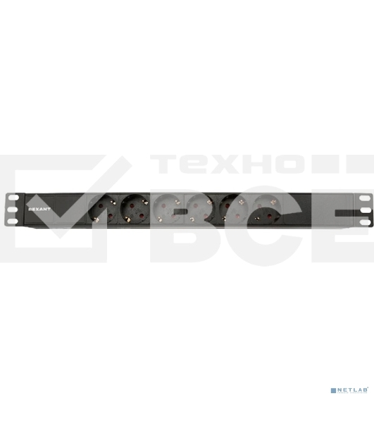 Блок распределения питания Rexant для 19' шкафов, горизонтальный, 6 розеток СЕЕ 7/4, 10A, без выкл, алюм корп, шнур 2м, вилка C14