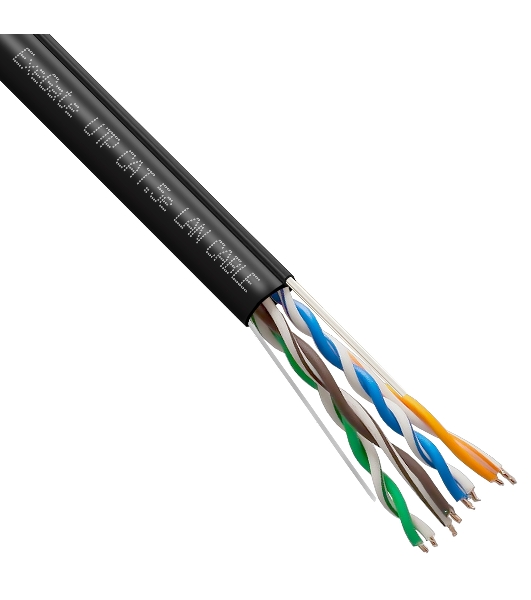 Кабель ExeGate UTP4-C5e-CCA-S24-SW-OUT-PE-BK-305 UTP 4 пары кат.5e CCA, 0.5мм (24AWG), внешн., с тросом, 305м, черн., PE