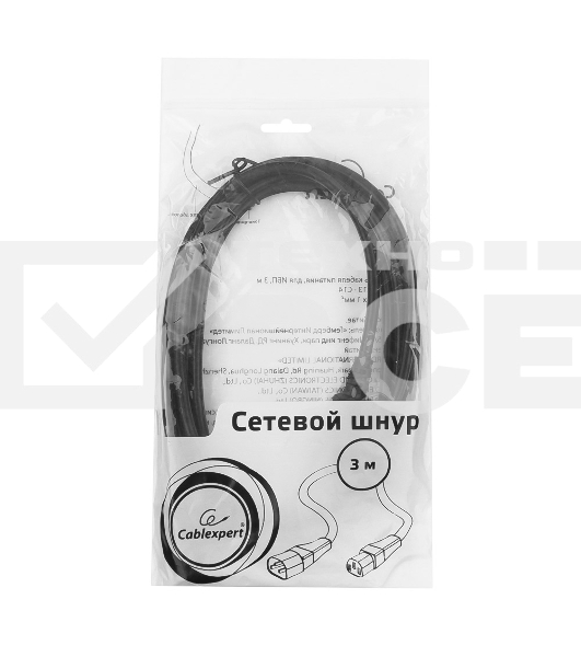 Кабель питания сист.блок-монитор Cablexpert PC-189-1-3M, 3м, C13-C14, 3x1кв.мм., черный, с заземлением