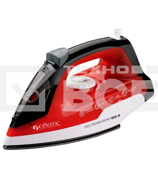 Утюг Centek CT-2347 RED 1800Вт, антипригар. подошва, паровой удар, самоочистка, 200мл