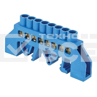 Шина нулевая N 8х12 8 отвер. латунь син. нейлоновый корпус комбинированный PROxima EKF sn0-125-8-dn