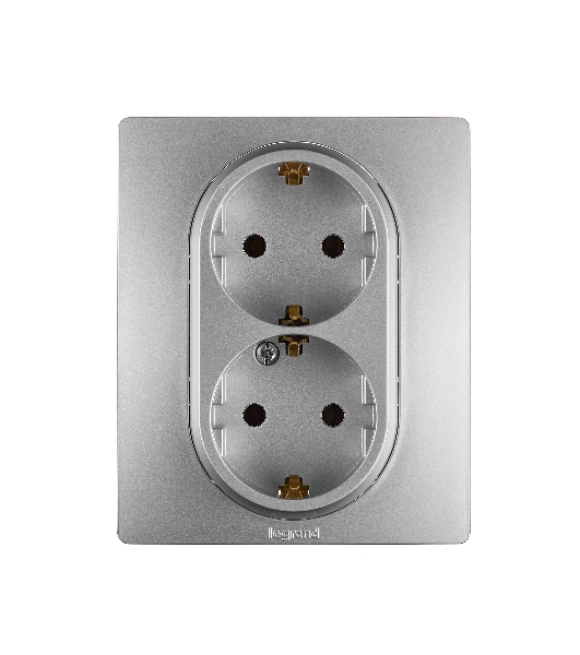 Розетка 2-ая с/з , винт. клеммы, 16А, 250 В 672423 Legrand Etika Алюминий