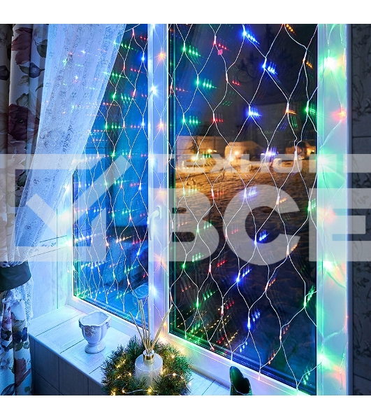 Гирлянда «Сеть» 1,5х1,5 м, прозрачный ПВХ, 96 LED мультиколор