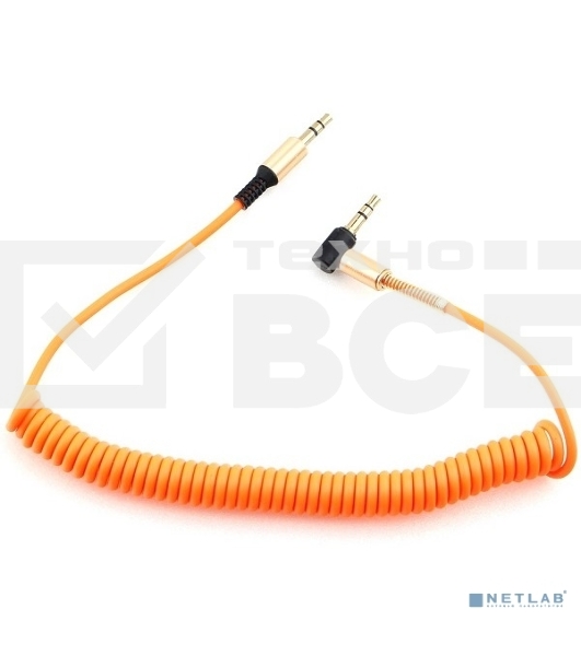 Кабель Cablexpert аудио 90˚ спиральный  CCAB-02-35MMLC-1.8MO. 3.5 Jack (M)/3.5 Jack (M), оранжевый, 1.8м, блистер