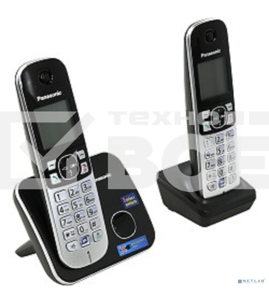 Телефон беспроводной (DECT) Panasonic KX-TG6812RU черный (труб. в компл.:2шт) АОН