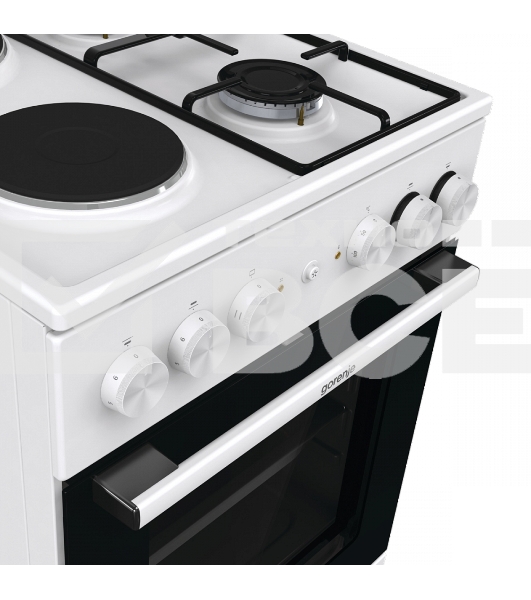 Комбинированная плита Gorenje GK5A12WG, полезный объем 68 л, очистка паром AquaClean, сводчатая форма духовки, механическое управление, электроподжиг, цвет белый