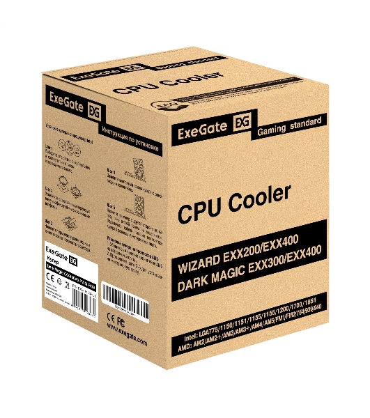 Кулер для процессора ExeGate Dark Magic EXX400V3-PWM.RGB (Al+Cu, черное покрытие, 4 тепл.трубки, LGA1150/1151/1155/1156/1200/1700/1851/AM2/AM2+/AM3/AM3+/AM4/AM5/FM1/FM2/754/939/940, TDP 140W, Fan 120mm, PWM, 800-1800RPM, Hydro bearing, 4pin, 11-24db, 500г брутто, RGB подсветка, с термопастой, на винтах, RTL)