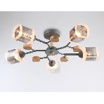 Светильник Ambrella light TR3033233/5 GR/LW/SM серый/светлое дерево/дымчатый E27*5 max 60W D700*180, фото 1
