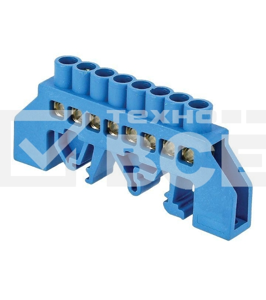 Шина нулевая N 8х12 8 отвер. латунь син. нейлоновый корпус комбинированный PROxima EKF sn0-125-8-dn