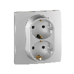 Розетка 2-ая с/з , винт. клеммы, 16А, 250 В 672423 Legrand Etika Алюминий, фото 1