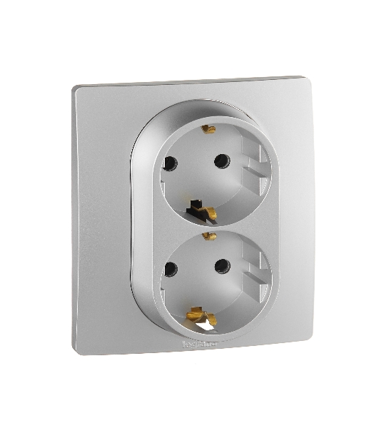 Розетка 2-ая с/з , винт. клеммы, 16А, 250 В 672423 Legrand Etika Алюминий