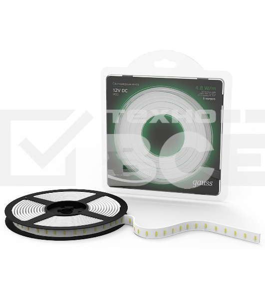 Лента светодиодная GAUSS 312000605 LED 2835/60-SMD 4.8W 12V DC зеленый блистер 5м
