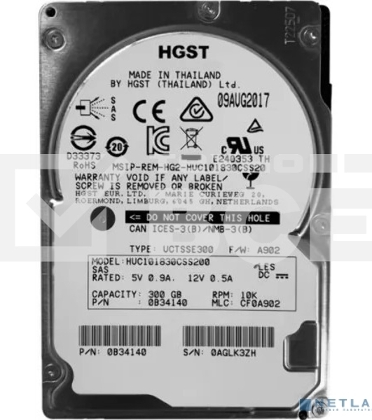 Жесткий диск HDD HGST SAS Server 300Gb 2.5'' Ultrastar 10K rpm 12Gb/s 128Mb 1 year ocs (replacement AL15SEB030N, AL14SEB030N)