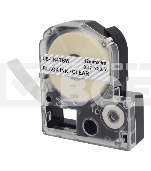 Картридж ленточный Cactus CS-LK4TBW черный шрифт, прозрачный фон (12 мм, 9 м) для Epson LW300/LW400/LW700/LW600P/LW1000P/K400/Z700/Z900