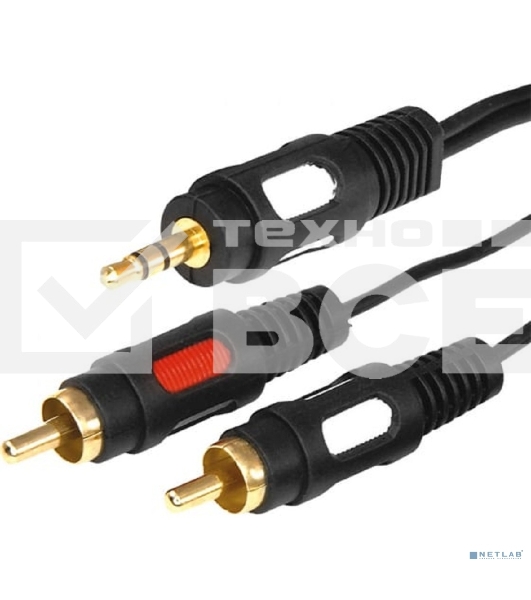 Шнур Стерео 3,5 мм - 2 RCA, длина 3 мeтра (GOLD) Rexant