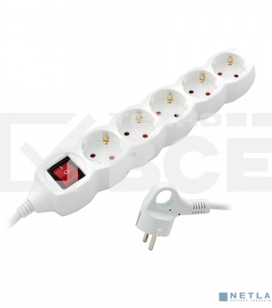 Удлинитель сетевой СТАРТ SP 5x3, 5 розетки, до 16А, 3 м, с заземлением, кнопка включения, белый