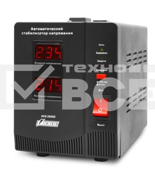 Стабилизатор напряжения Powerman AVS-D Voltage Regulator 2000VA, Digital Indication, 2x Schuko Outlets, 1m Power Cord, 230V, 1 year warranty, Black 
