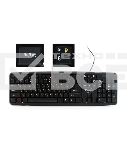 Клавиатура Gembird KB-8320U-Ru_Lat-BL, черный, USB, кнопка переключения RU/LAT,104 клавиши