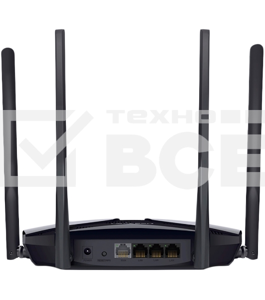 Двухдиапазонный роутер MERCUSYS AX3000 Wi-Fi 6, до 574 Мбит/с на 2,4 ГГц + до 2402 Мбит/с на 5 ГГц,4 фиксированные внешние антенны, 3 гигабитных порта LAN, 1 гигабитный порт WAN