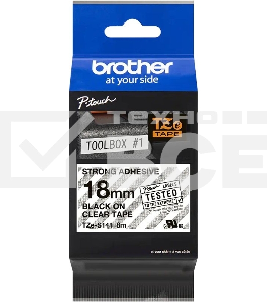 Картридж Brother TZ-ES141 18 мм, 8 м, черный шрифт, прозрачный фон, для BROTHER P-Touch