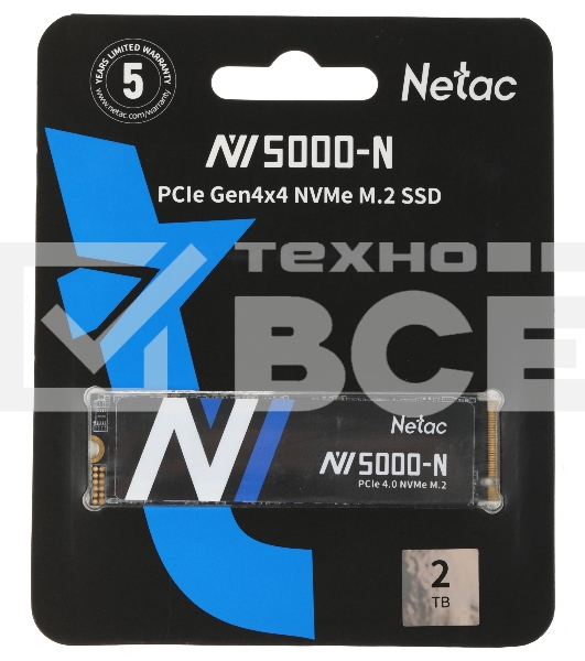 Накопитель SSD Netac NV5000-N, 2Tb, M.2 2280, PCIe 4.0 x4, NVMe, R/W 4800/4400, с радиатором