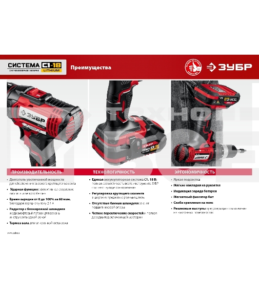 Дрель-шуруповерт аккумуляторная Зубр ДШУ-185-22, Аккумуляторный, 18В, 2 АКБ, Ударный, Кейс