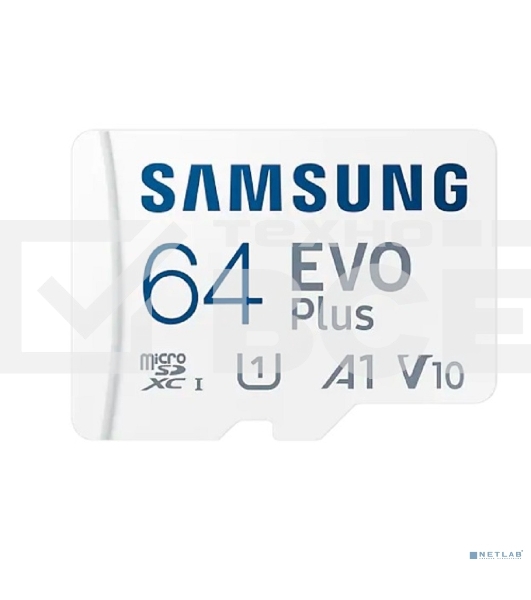 Флеш карта microSDXC 64GB Samsung EVO Plus Memory Card Samsung UHS-I U1 Class 10, Adapter, 130 MB/s, 10000 циклов, - 25°C to 85°C, RTL Samsung MB-MC64KA