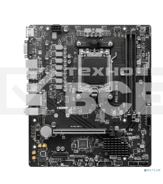 Материнская плата MSI PRO A620M-E, AM5, AMD A620, 2xDDR5, 4xSATA, 1xM.2, 1xPCI-E 4.0 x16, 1xPCI-E 4.0 x1, 1xHDMI, 1xVGA, 1x1Gb LAN, 2xUSB 2.0, 4xUSB 3.2 Gen 1, 3x3.5 мм, 7.1, Micro-ATX