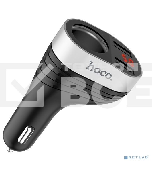 Авто ЗУ + розетка 12V + LED дисплей/HOCO HC-92186 Z29/2 USB/Выход USB: 15.5W/черный