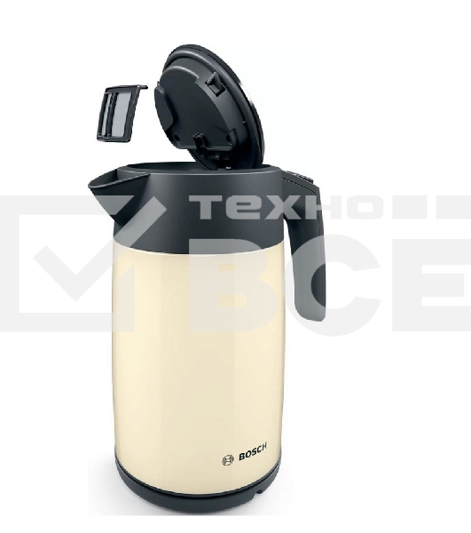 Чайник Bosch TWK7L467, 1.7л, 2400 Вт., нерж.сталь, покрытая эмалью, бежевый, шкала уровня воды