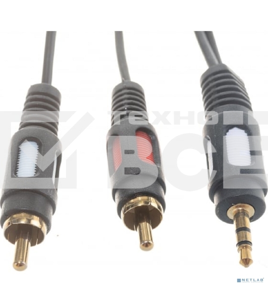 Шнур Стерео 3,5 мм - 2 RCA, длина 3 мeтра (GOLD) Rexant
