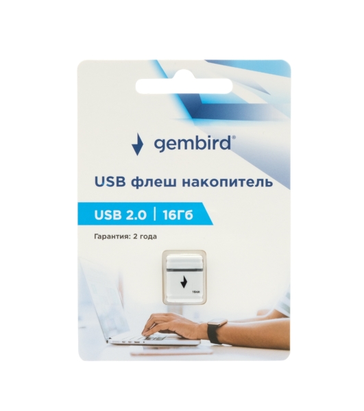 Флешка USB Gembird GFL-2.0-16mini, 16Gb, USB 2.0, R/W 30/15, белый