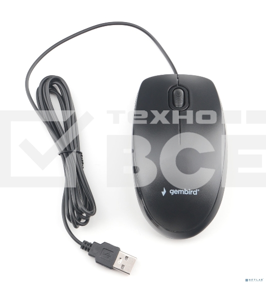 Мышь проводная Gembird MOP-200 черный, 1000 dpi, USB, кнопки - 3