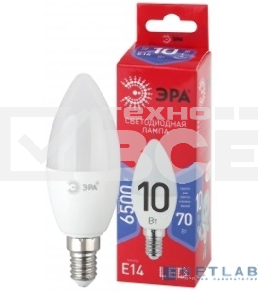 Лампа светодиодная ЭРА ECO LED B35-10W-865-E14 R (диод свеча 10Вт холодн. E14) (10/100/3500)