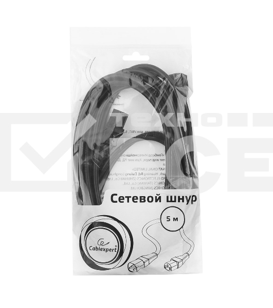 Кабель питания сист.блок-монитор Cablexpert PC-189-1-5M, 5м, C13-C14, 3x1кв.мм., черный, с заземлением